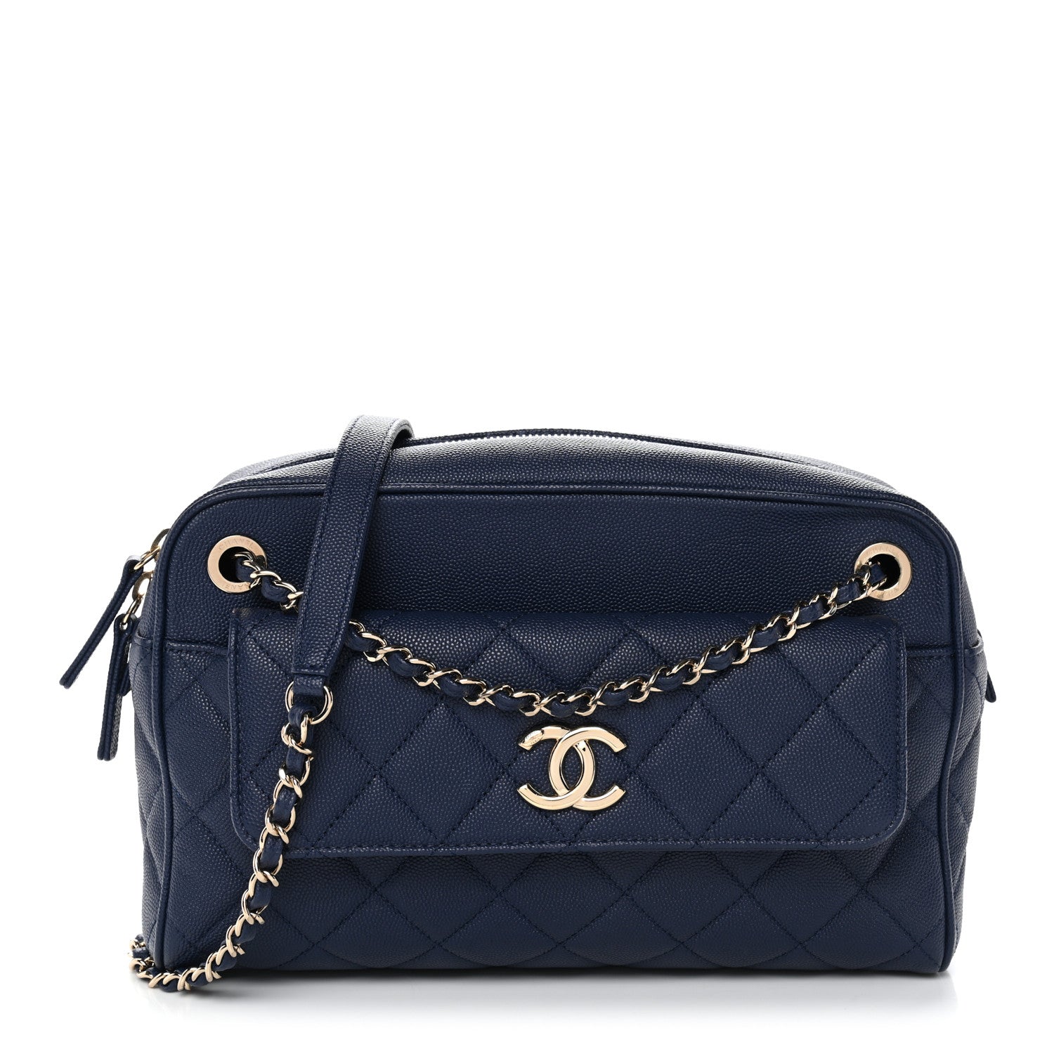 Chanel Caviar Quilted Large In & Out Camera Case Navy
