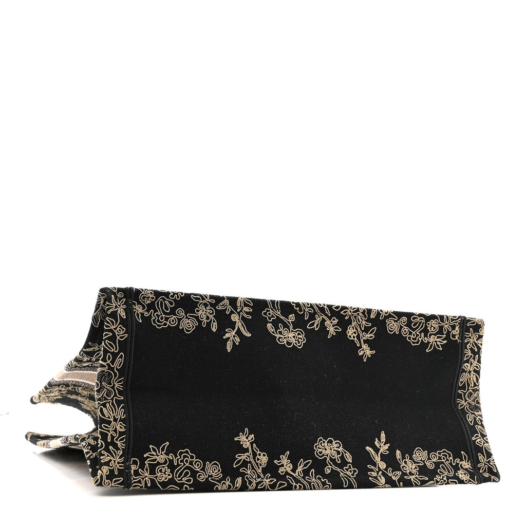 Christian Dior Canvas Embroidered Large Ornamental Cornely Book Tote Black Beige