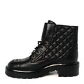 Chanel Shiny Lambskin Quilted Lace Up Combat Boots 39 Black