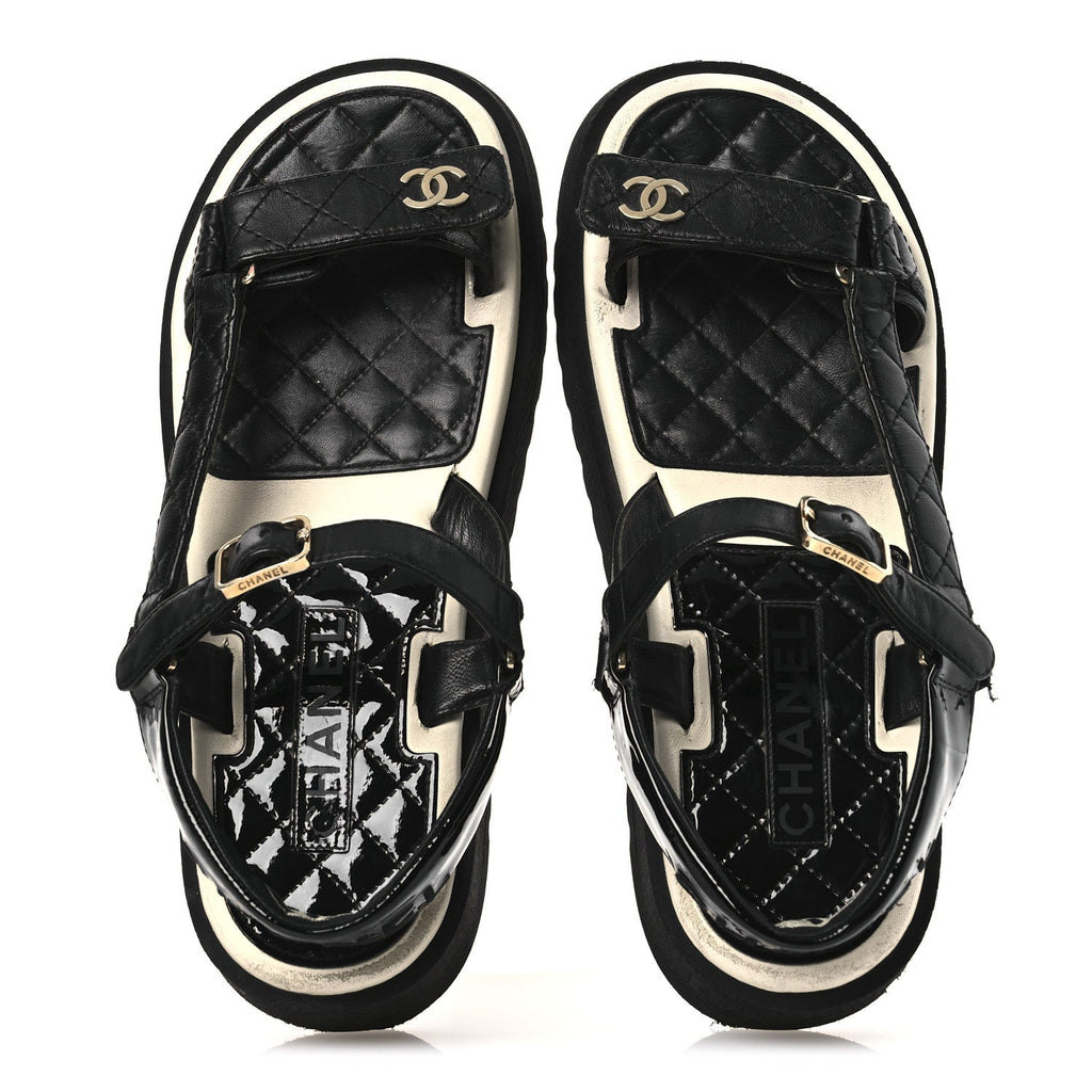 Lambskin Patent Logo Platform Sandals 39 Black