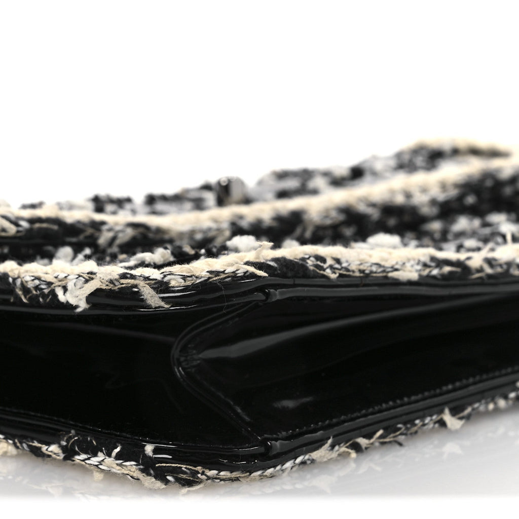 Chanel Tweed Patent Quilted Rectangular Flap Black White
