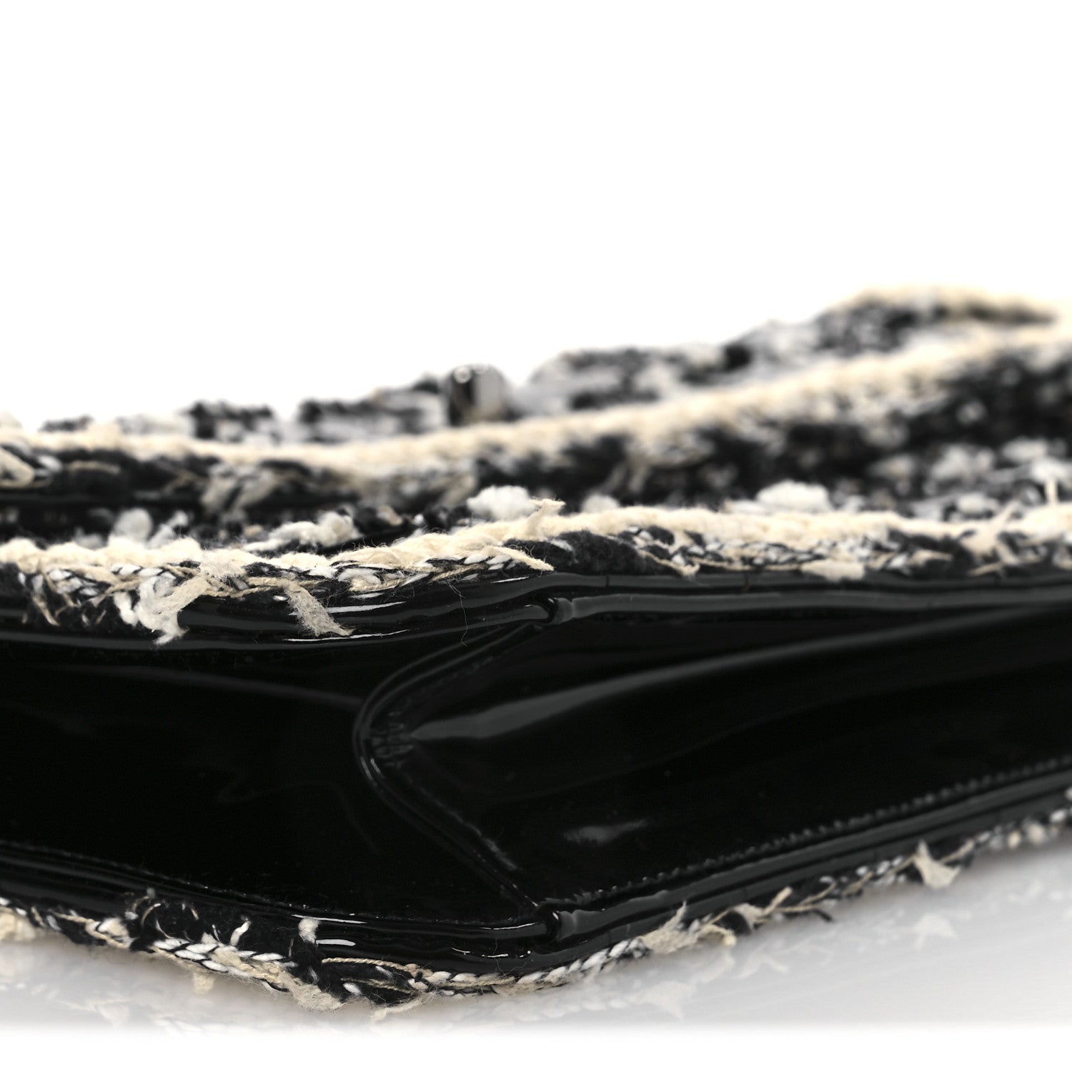 Chanel Tweed Patent Quilted Rectangular Flap Black White