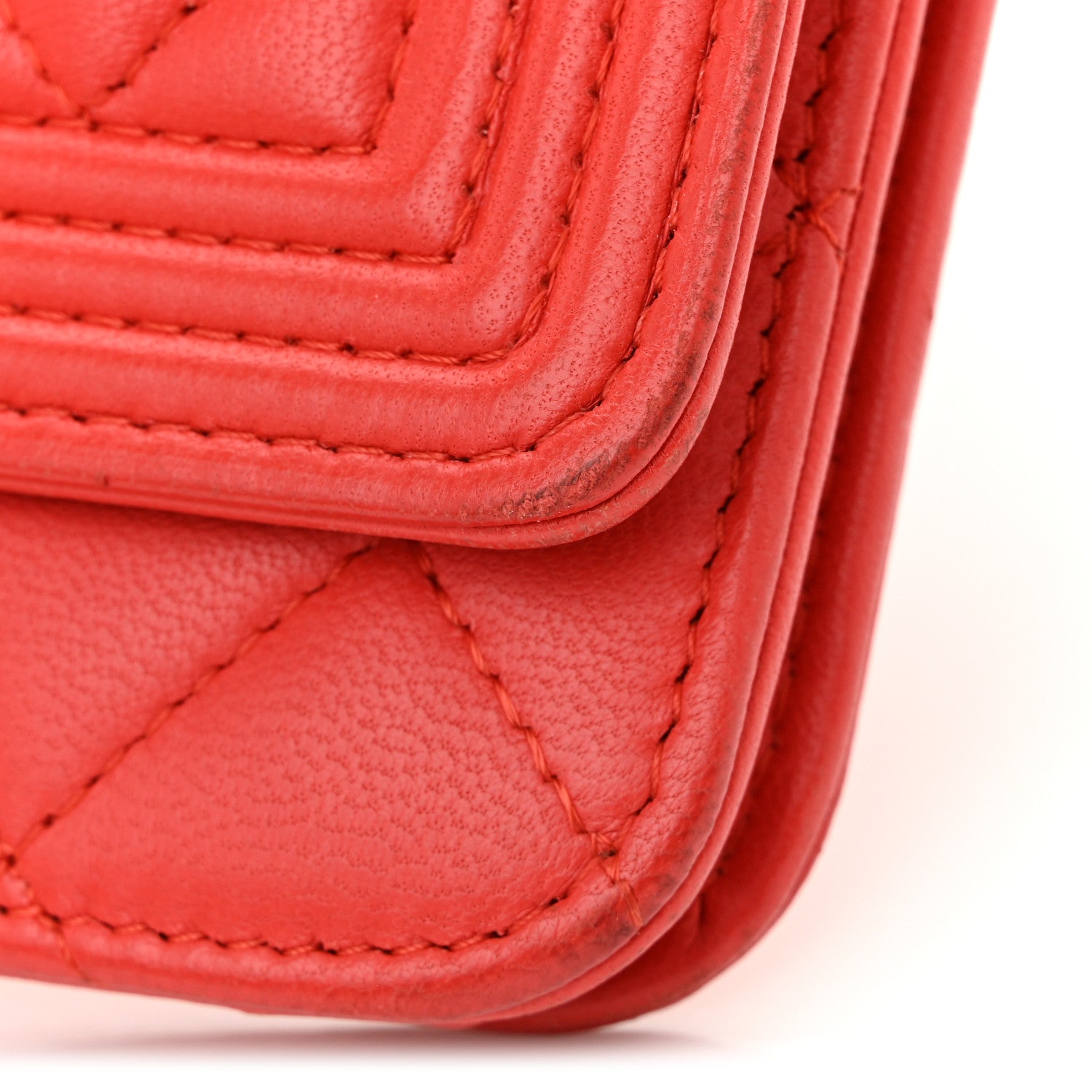 Chanel Lambskin Quilted Boy Wallet On Chain WOC Red