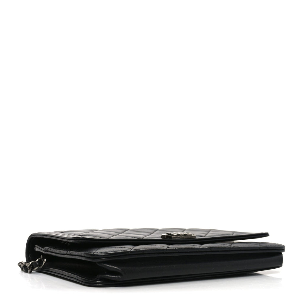 Chanel Lambskin Quilted Boy Wallet On Chain WOC Black