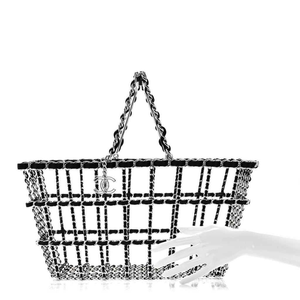Chanel Brass Calfskin Large Grocery By Chanel Shopping Basket Silver