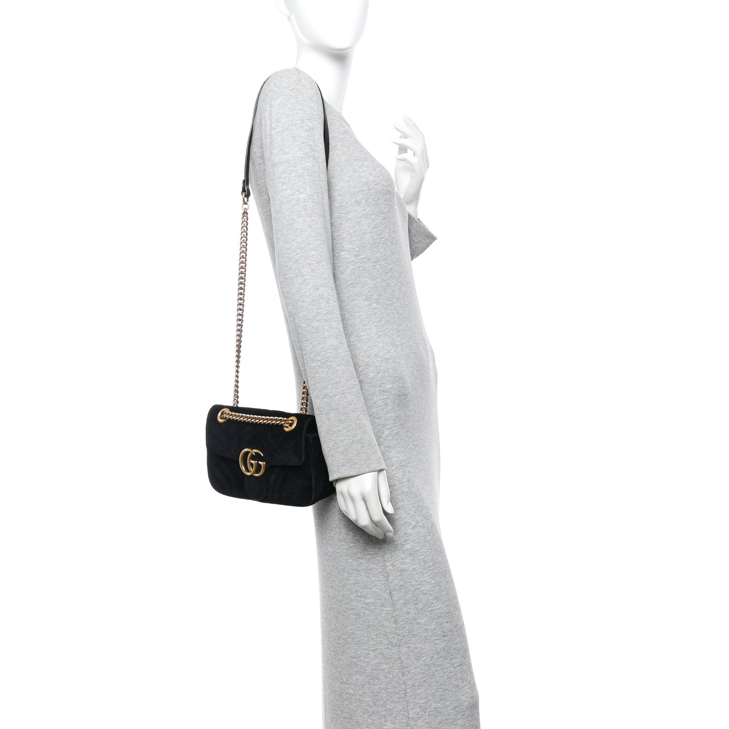 Gucci Velvet Matelasse Mini GG Marmont Shoulder Bag Black