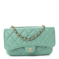 Chanel Caviar Quilted Flap Phone Holder With Chain Turquoise