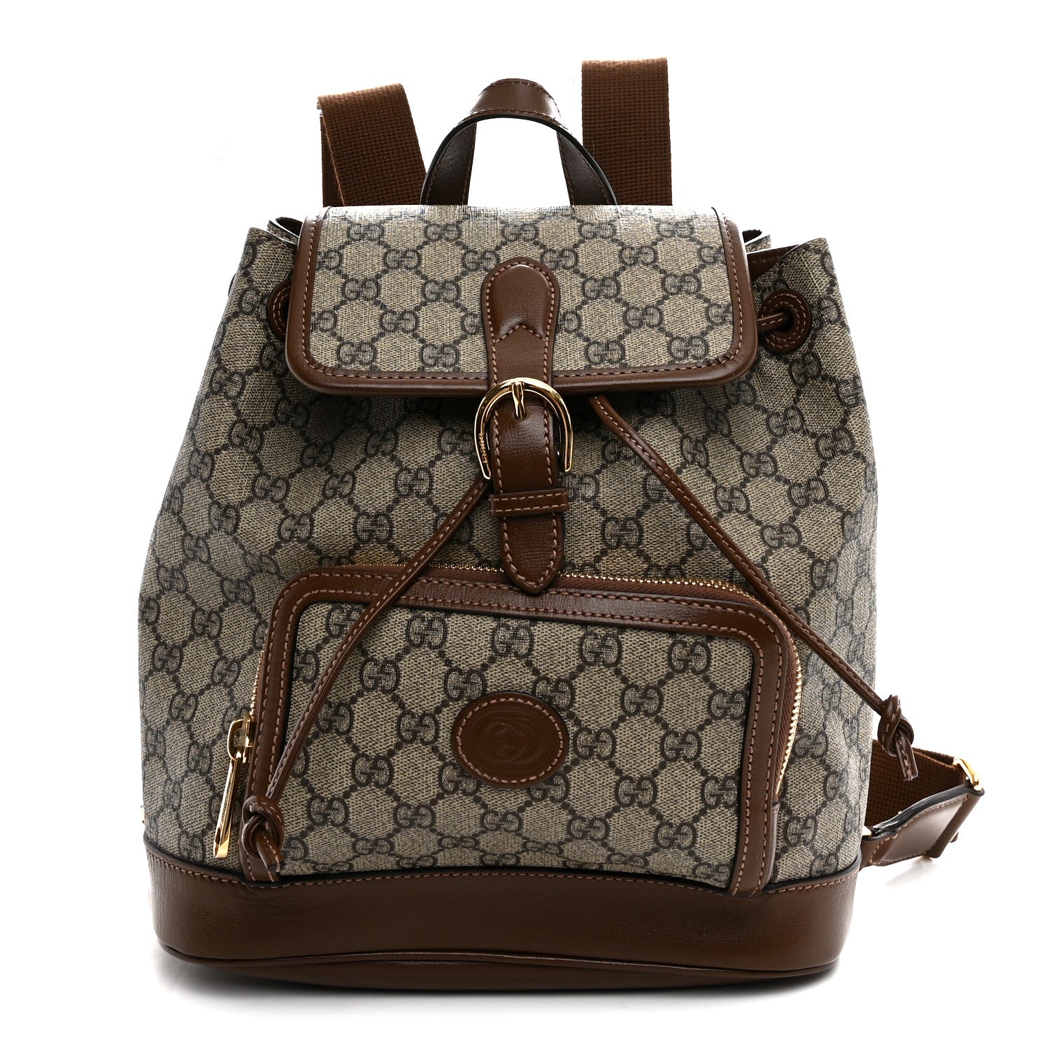 Gucci GG Supreme Monogram Azalea Calfskin Retro Interlocking G Buckle Backpack Beige Ebony Brown Sugar