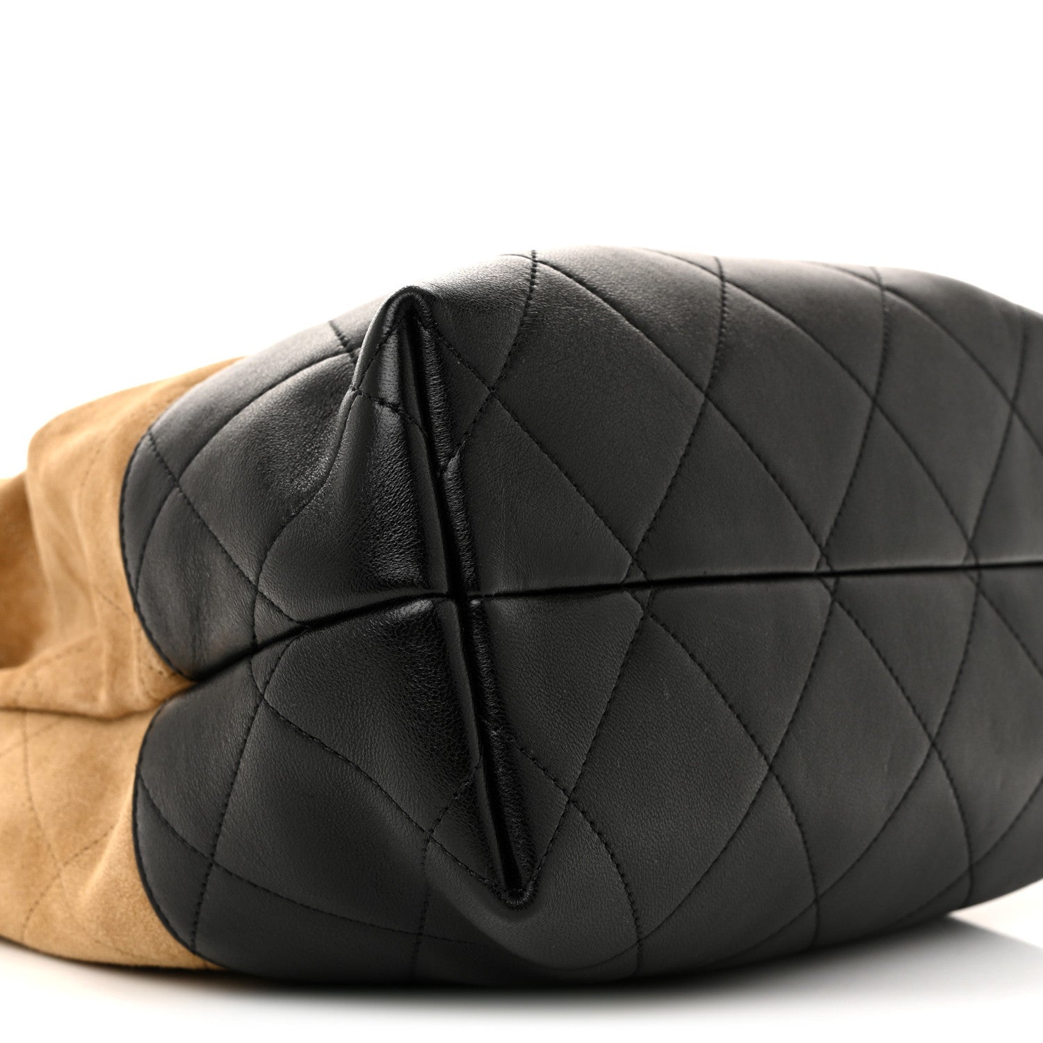 Chanel Suede Calfskin Shiny Lambskin Quilted Coco Base Shopping Bag Beige Black