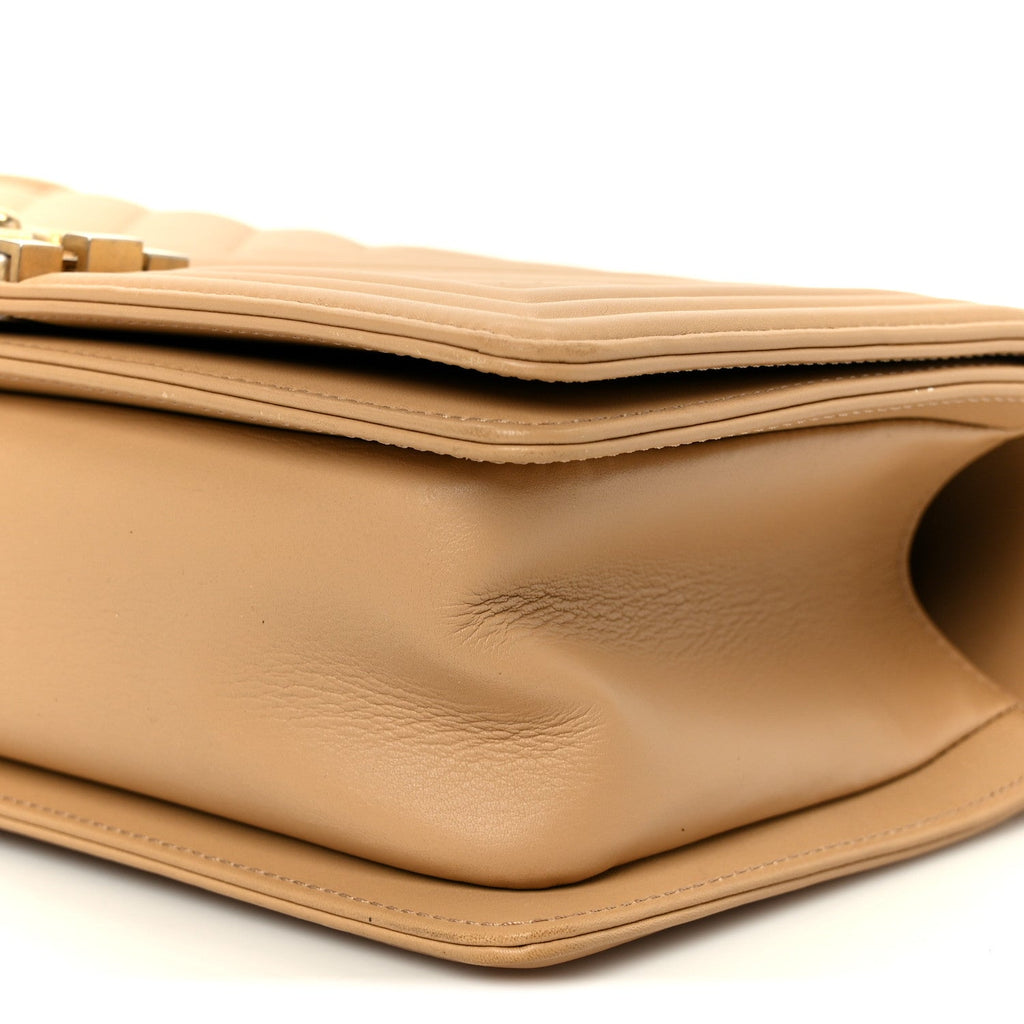 Chanel Lambskin Chevron Quilted Medium Boy Flap Beige