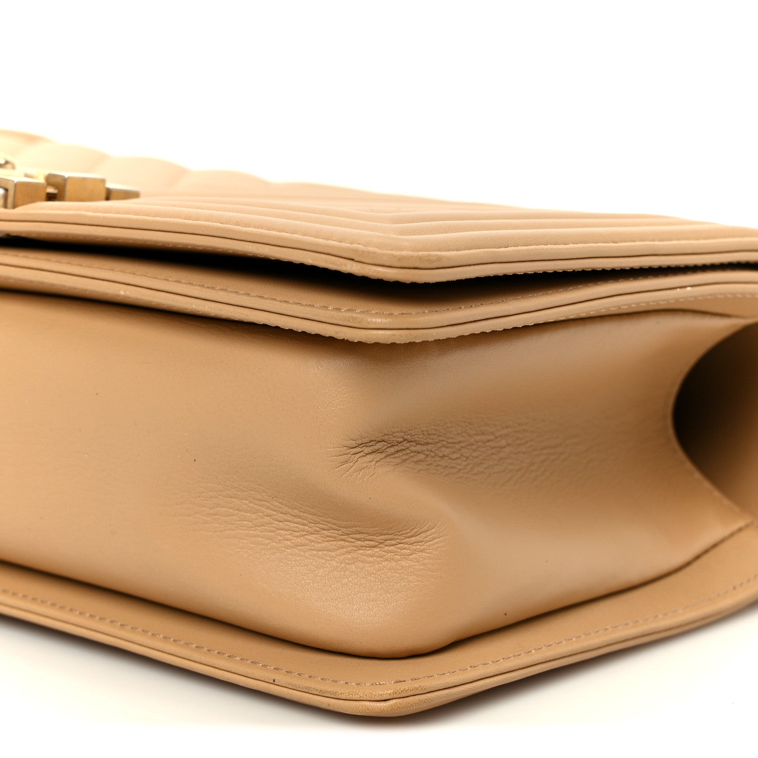 Chanel Lambskin Chevron Quilted Medium Boy Flap Beige