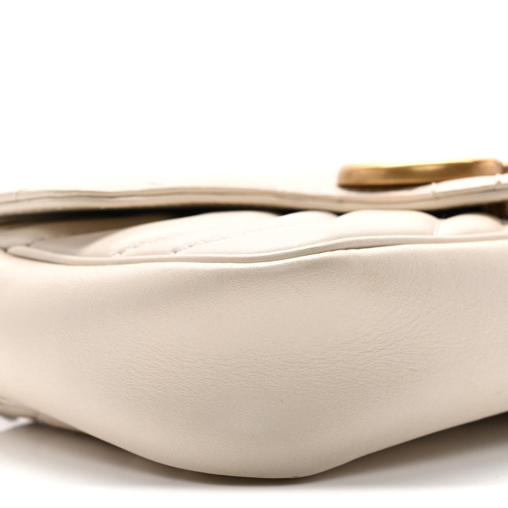 Gucci Calfskin Matelasse Super Mini GG Marmont Shoulder Bag White