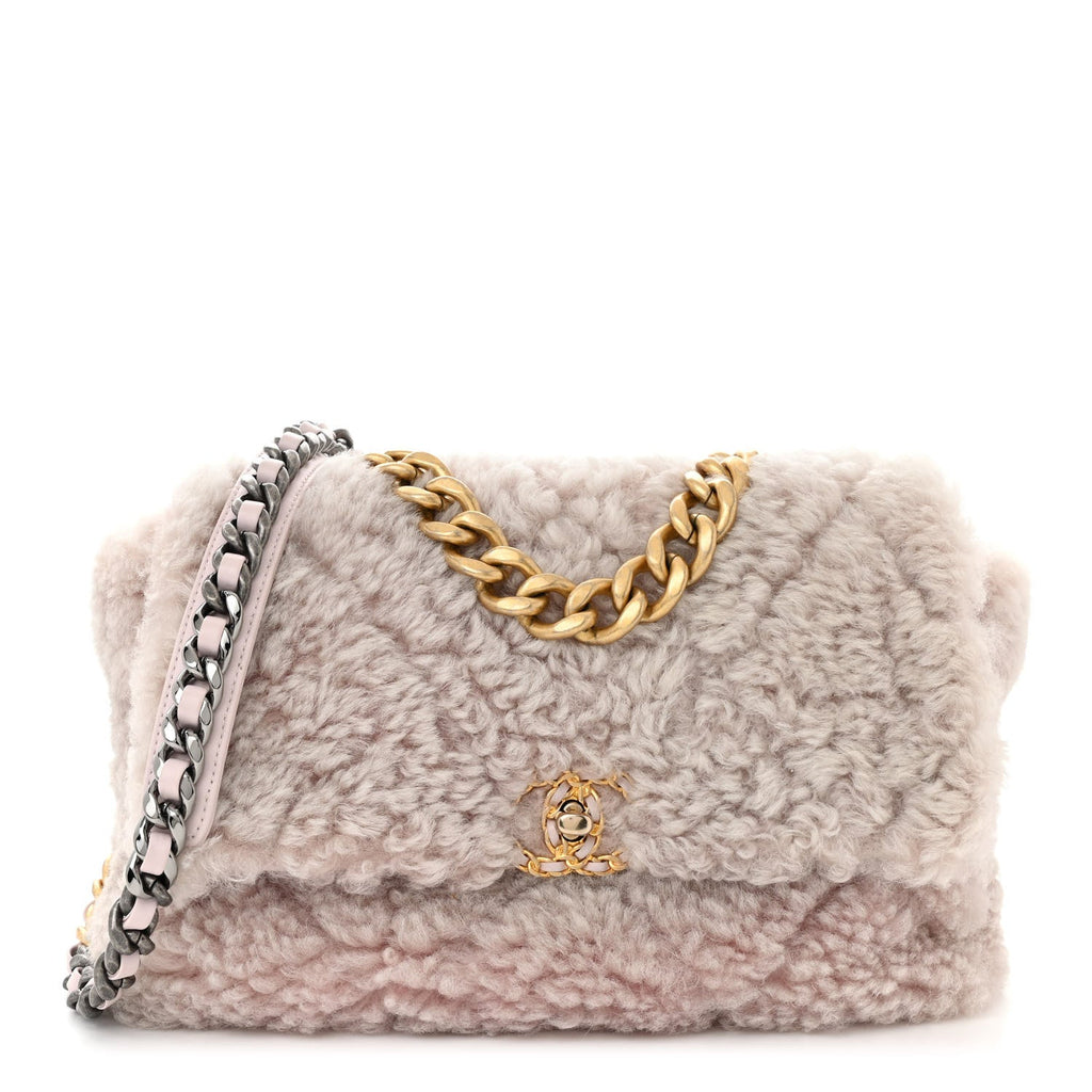 Chanel Shearling Sheepskin Medium Chanel 19 Flap Light Pink