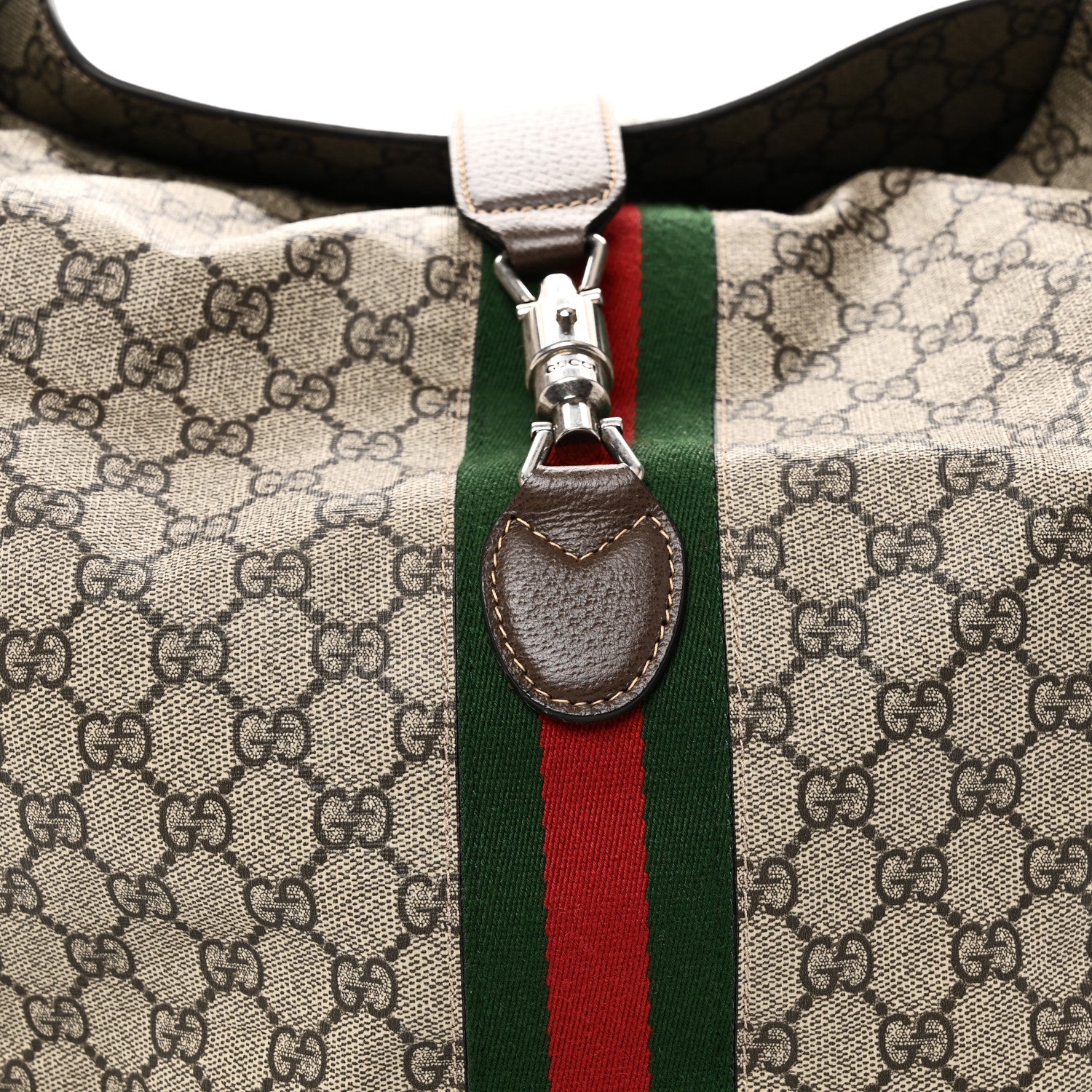 Gucci Tender GG Supreme Monogram Textured Dollar Calfskin Web Medium Jackie 1961 Crossbody Bag Beige Ebony New Acero