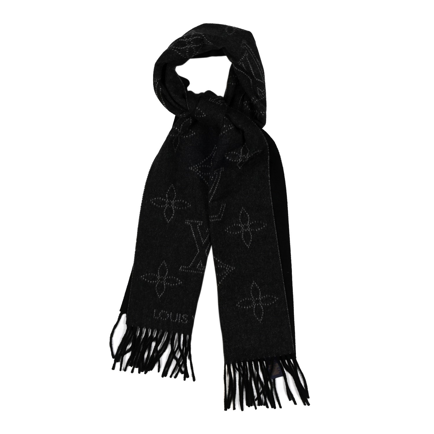 Louis Vuitton Cashmere Wool Silk Flight Mode Mahina Echarpes Scarf Black