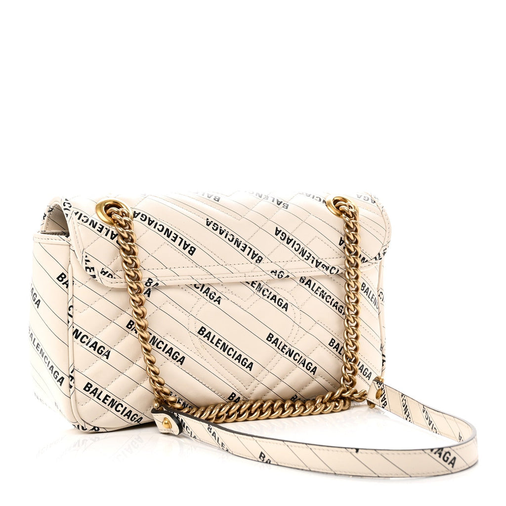 Gucci X BALENCIAGA Calfskin Matelasse Logo Print Small GG Marmont Shoulder Bag White