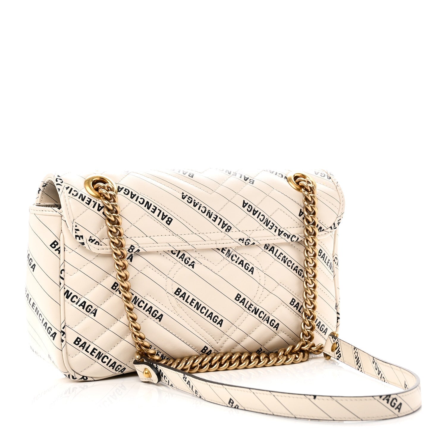 Gucci X BALENCIAGA Calfskin Matelasse Logo Print Small GG Marmont Shoulder Bag White