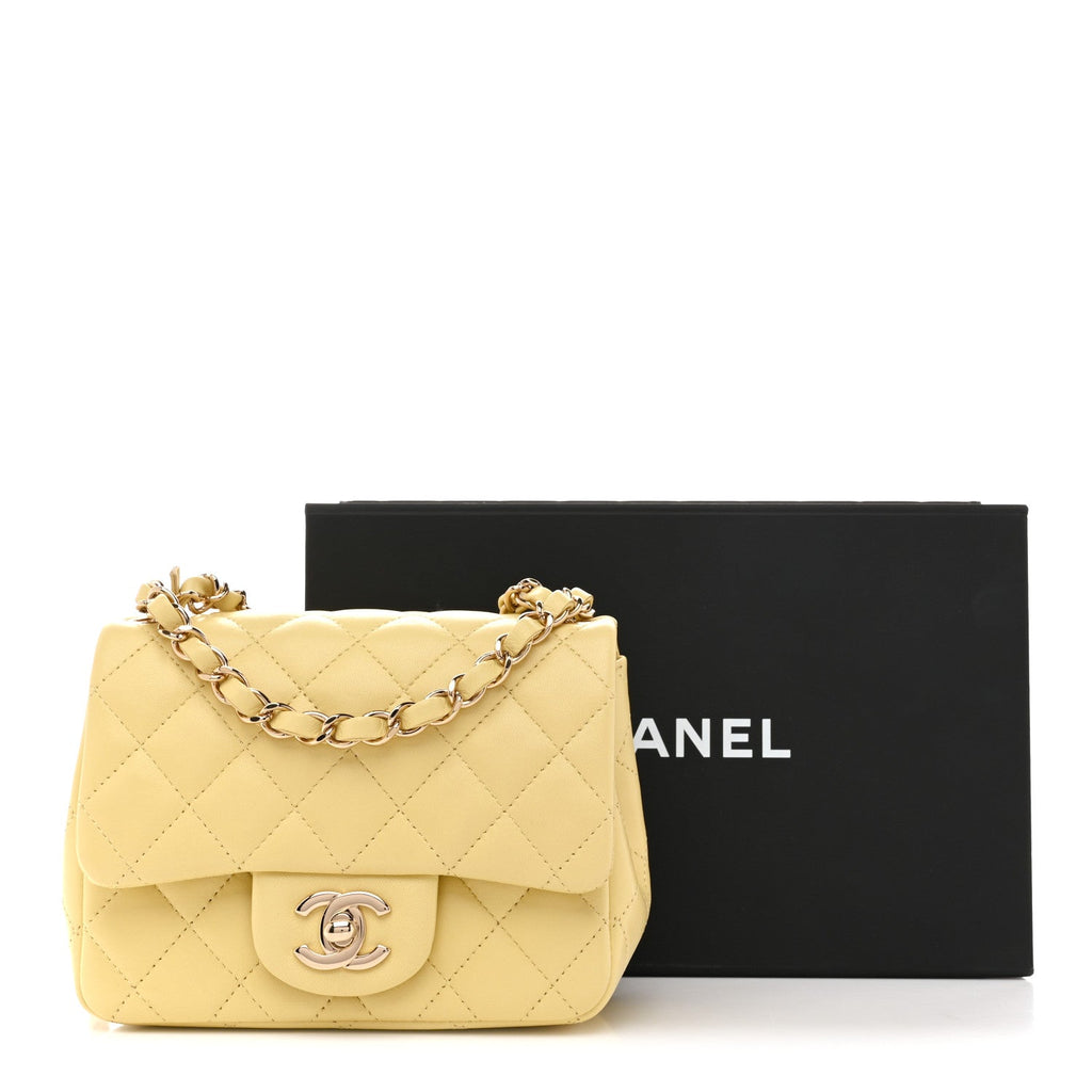 Chanel Lambskin Quilted Mini Square Flap Light Yellow