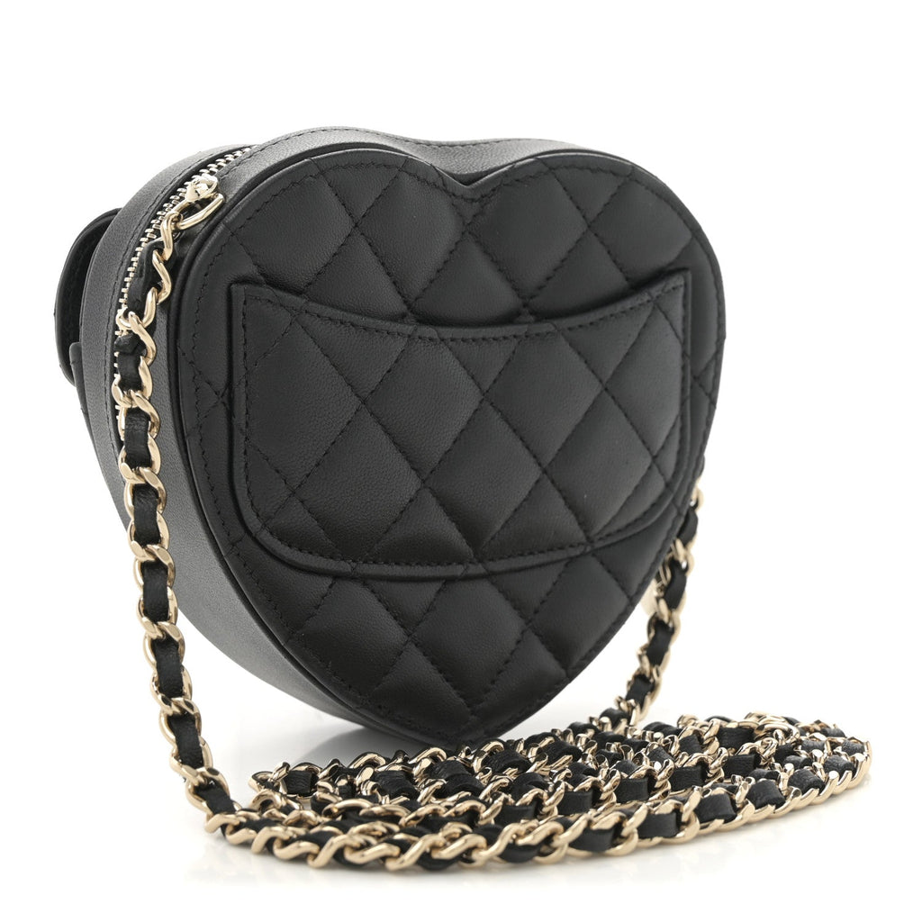 Chanel Lambskin Quilted CC In Love Heart Clutch With Chain  Black