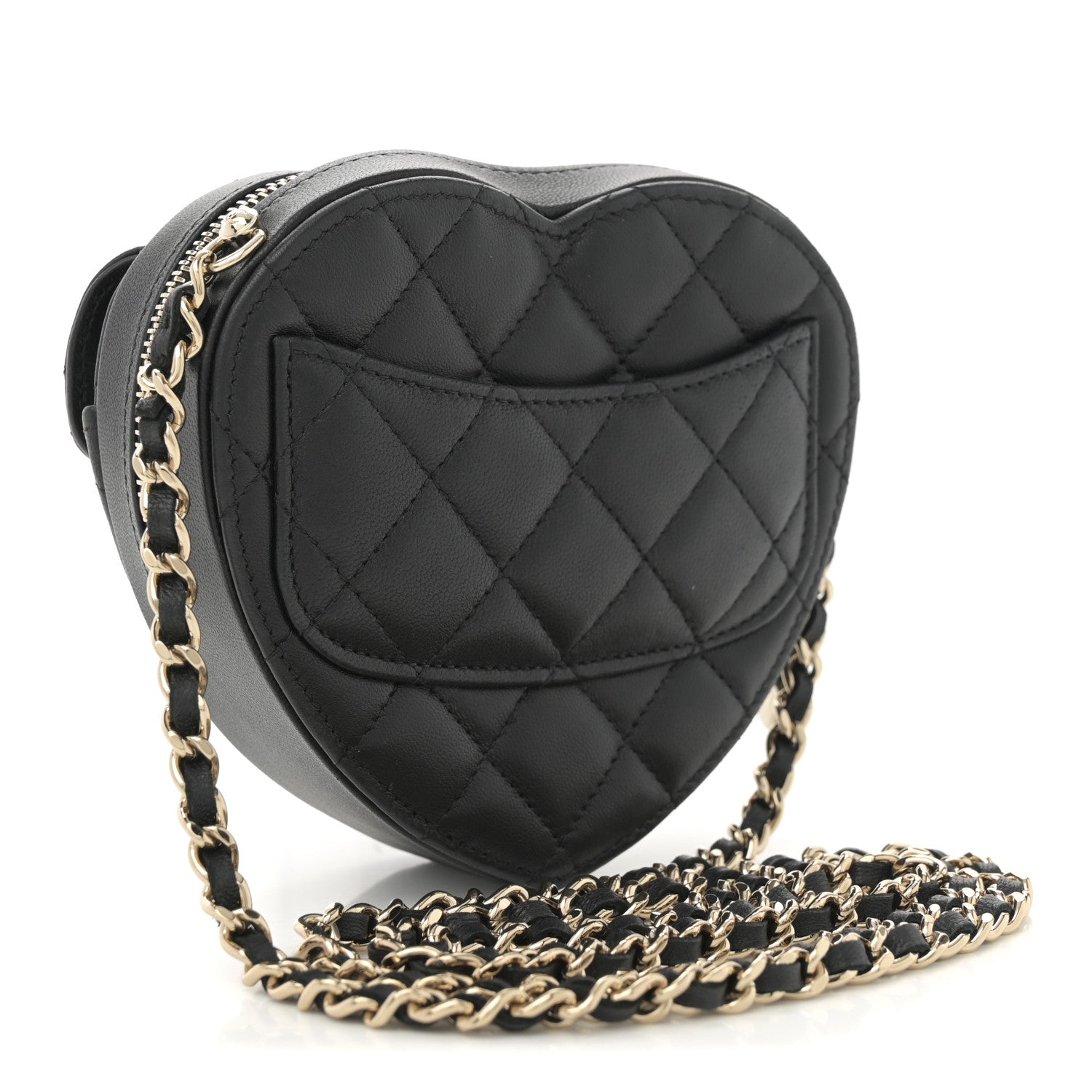 Chanel Lambskin Quilted CC In Love Heart Clutch With Chain  Black