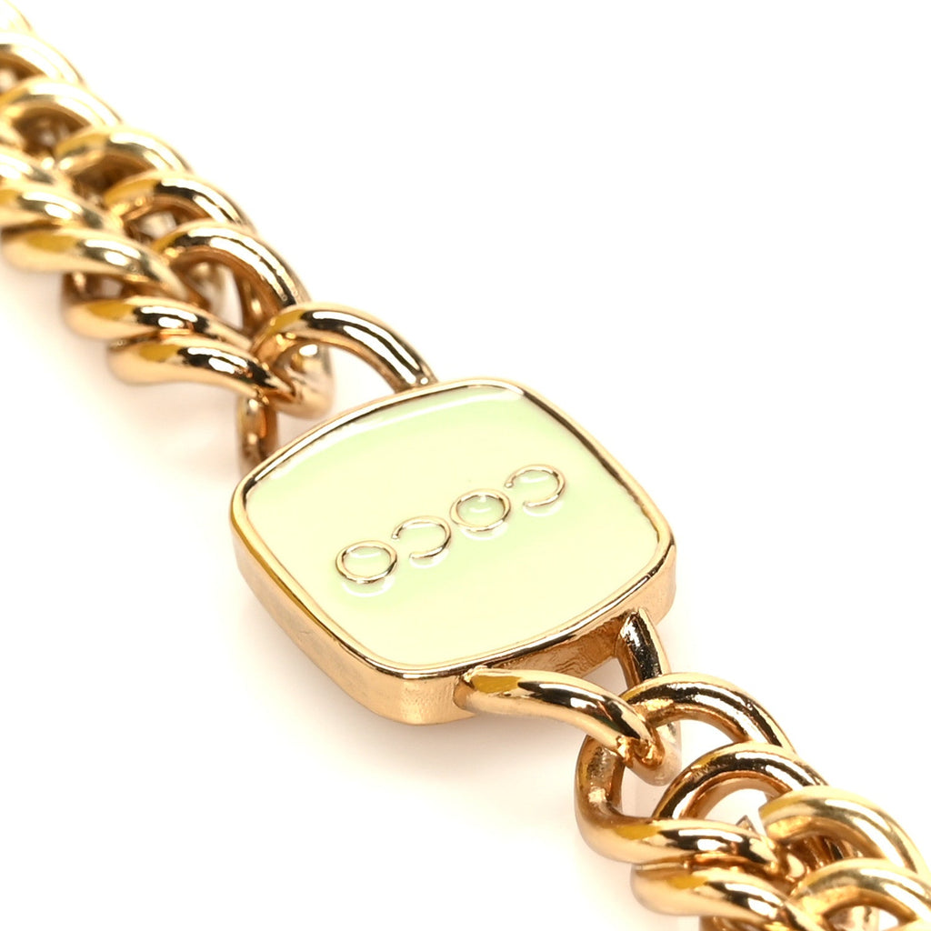 Chanel Lambskin Quilted Enamel Logo Flap Card Holder On Chain Yellow