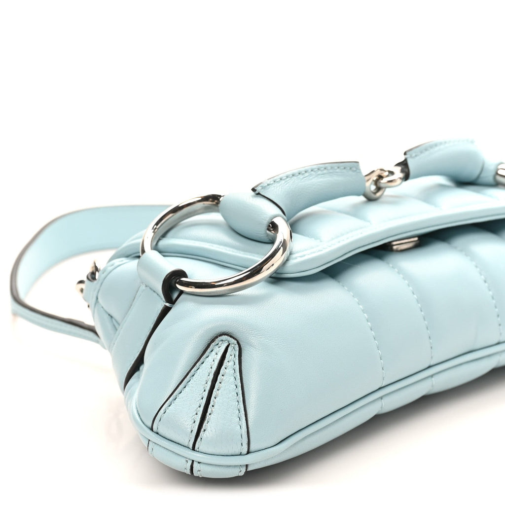 Gucci Nappa Vertical Matelasse Medium Maxi Horsebit Chain Shoulder Bag Crystal Snow