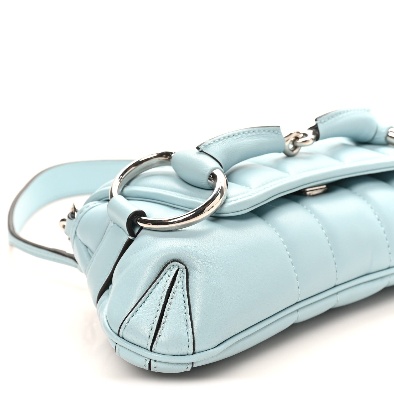Gucci Nappa Vertical Matelasse Medium Maxi Horsebit Chain Shoulder Bag Crystal Snow