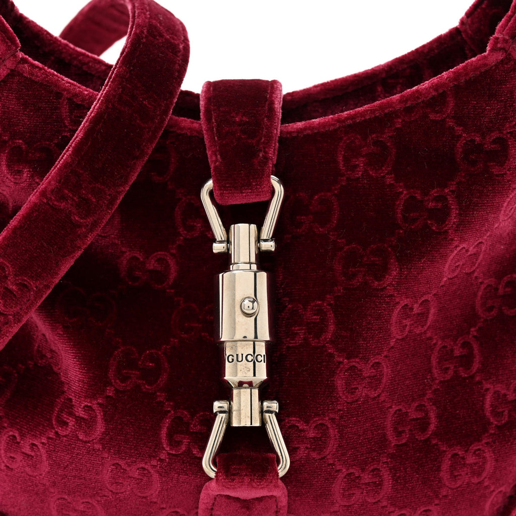 Gucci New Velvet Ashmir GG Monogram Small Jackie 1961 Hobo Red