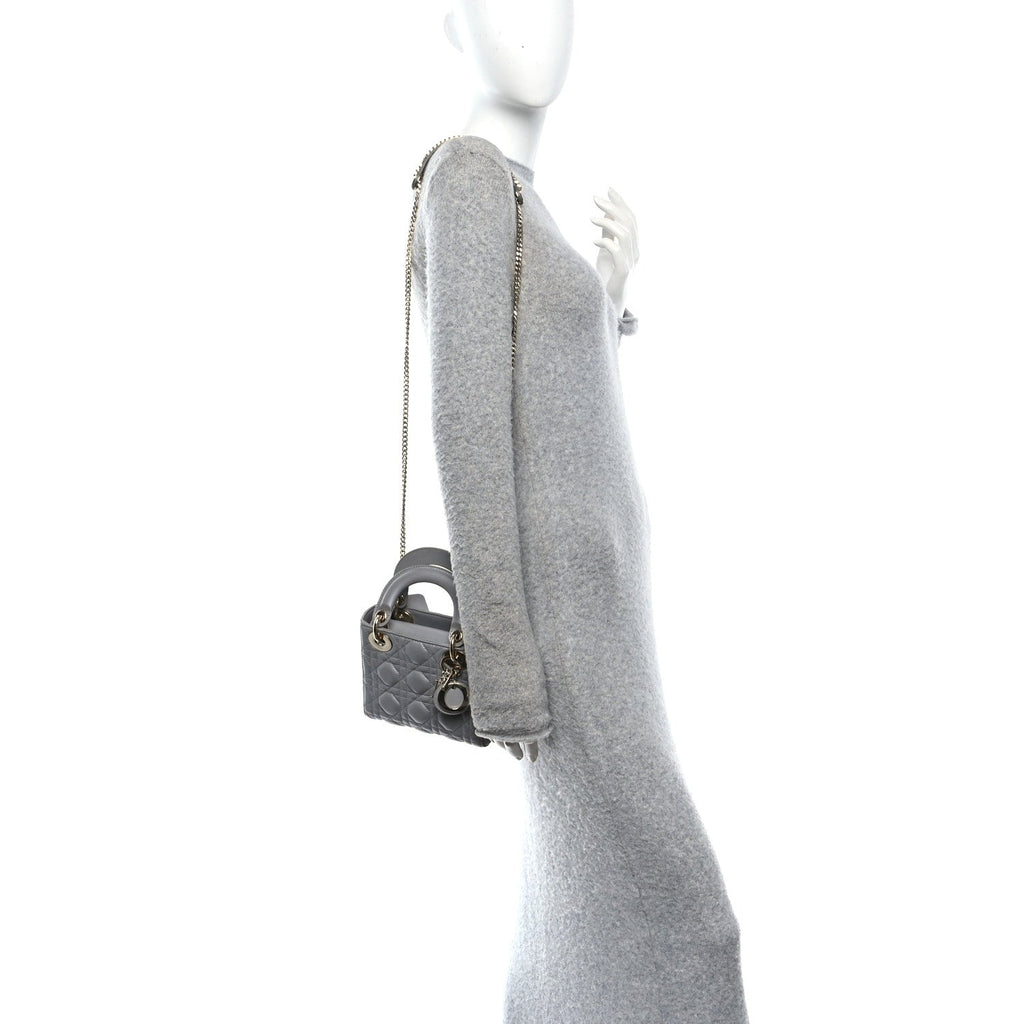 Christian Dior Lambskin Cannage Mini Lady Dior Gray Opaline