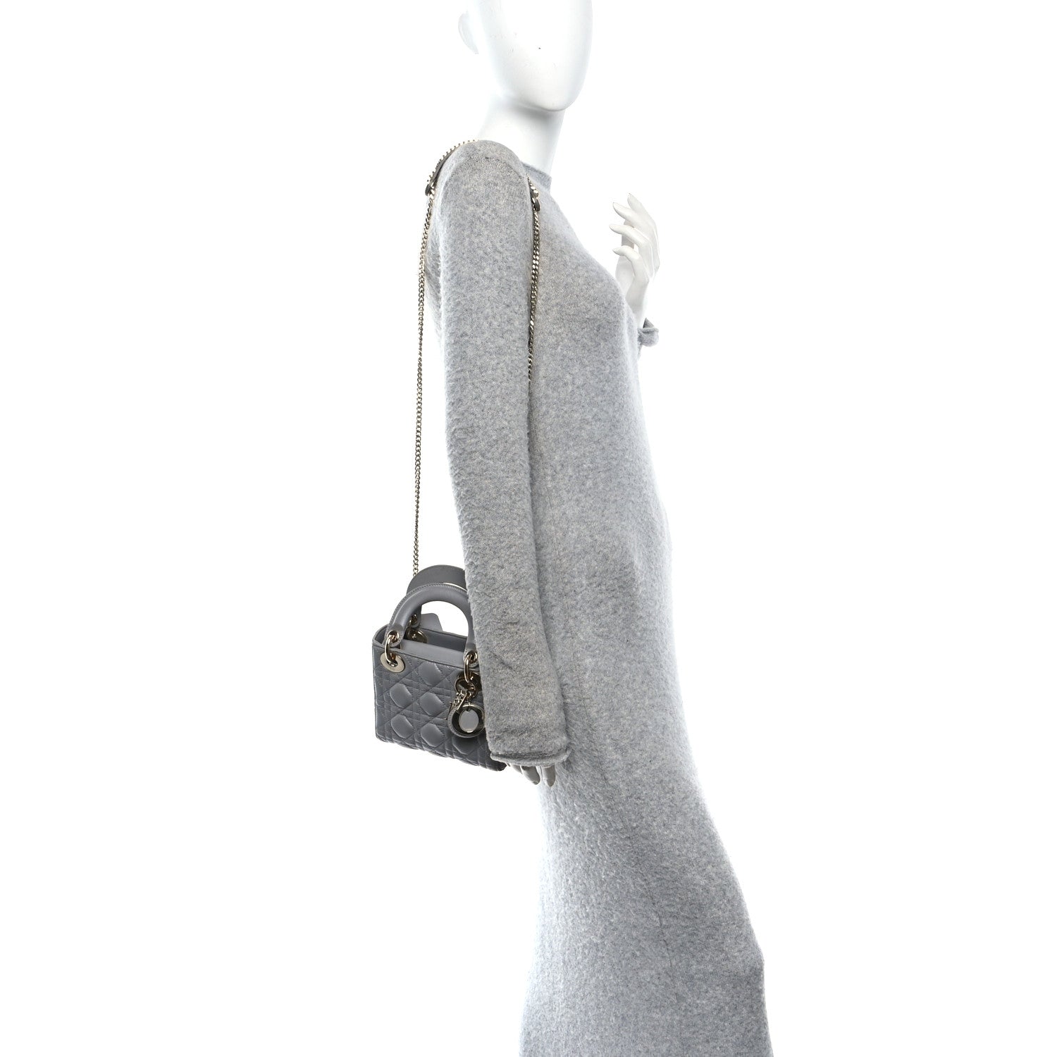 Christian Dior Lambskin Cannage Mini Lady Dior Gray Opaline