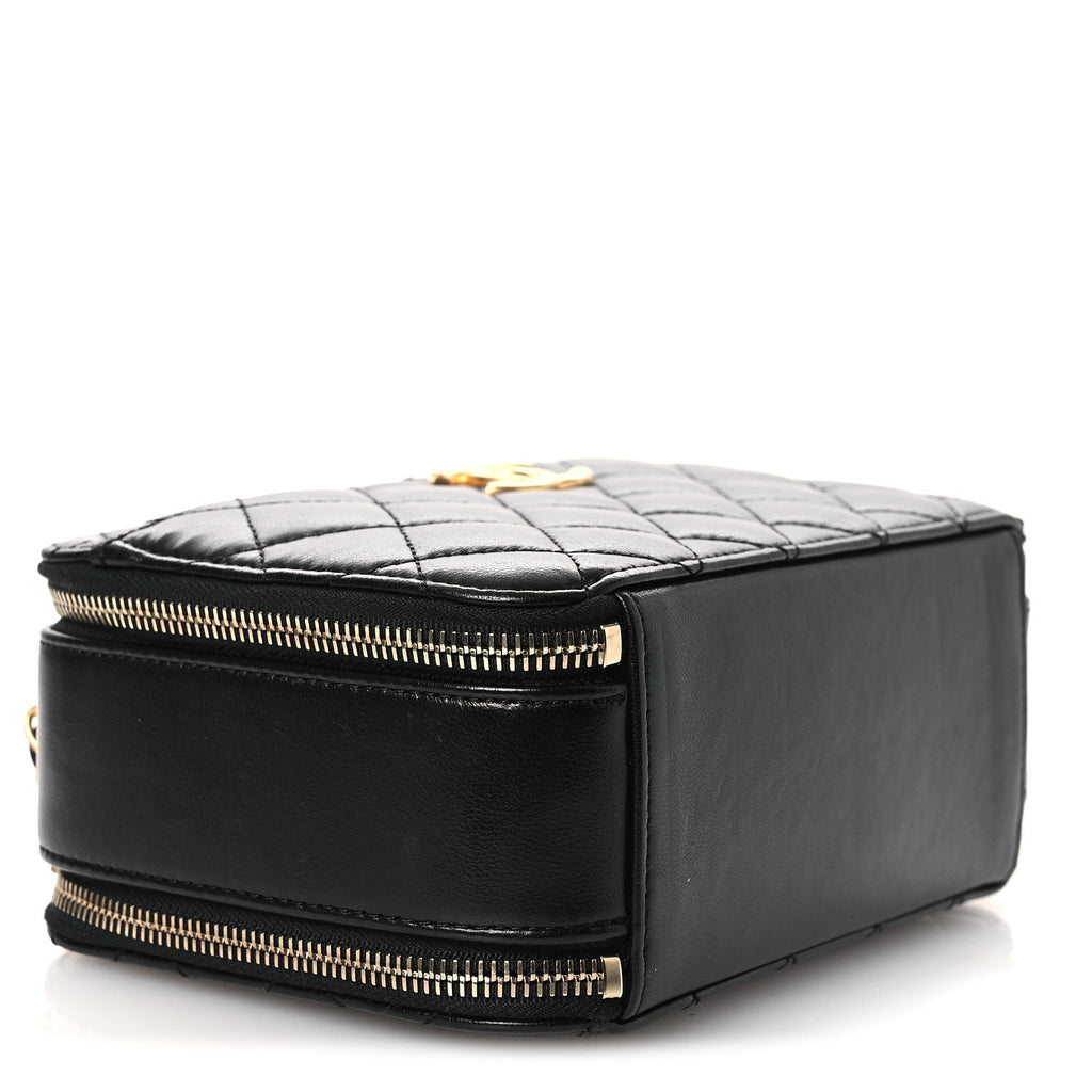 Chanel Shiny Calfskin Quilted Small Pick Me Up Vanity Case Black