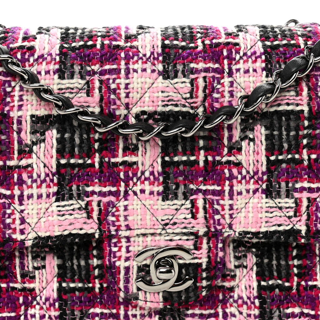 Chanel Tweed Quilted Medium Double Flap Pink Black
