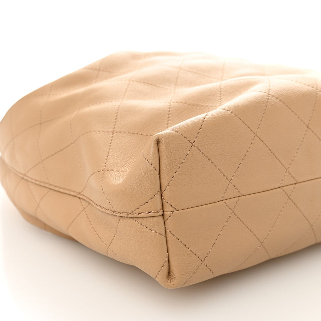 Chanel Calfskin Quilted Small Maxi Hobo Beige