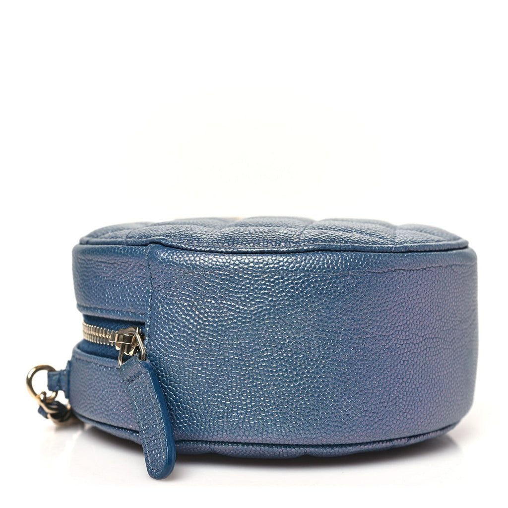 Chanel Iridescent Caviar Quilted Round Clutch With Chain Blue