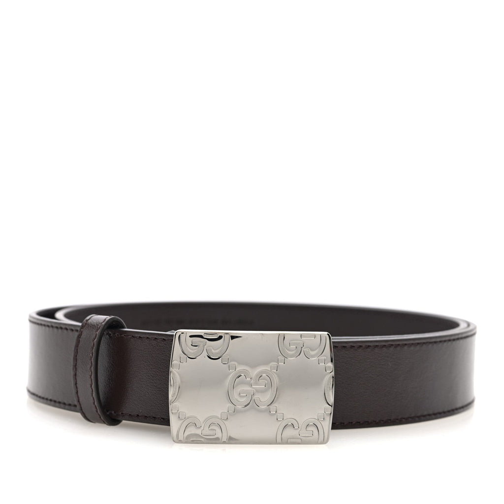 Gucci Plutone Calfskin Plaque GG 30mm Belt 90 36 Cocoa