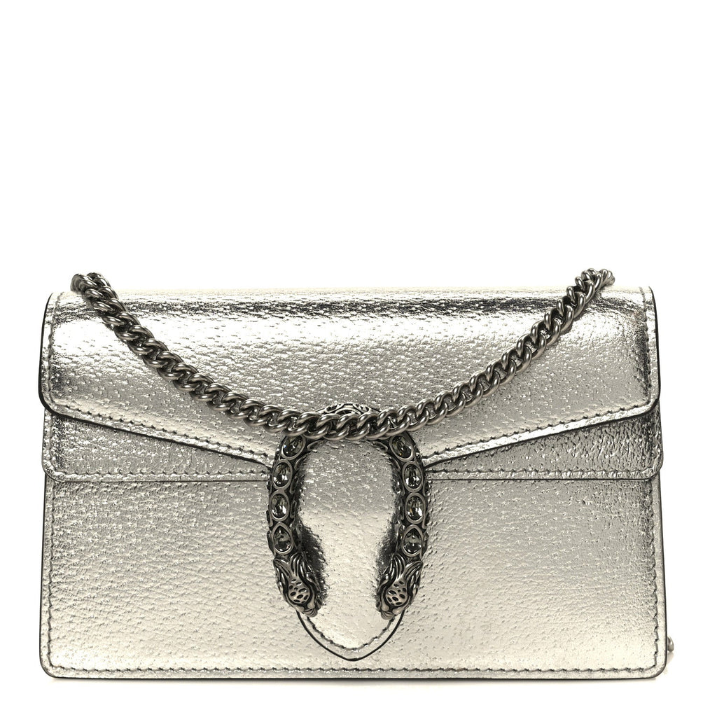Gucci Metallic Calfskin Super Mini Dionysus Shoulder Bag Silver