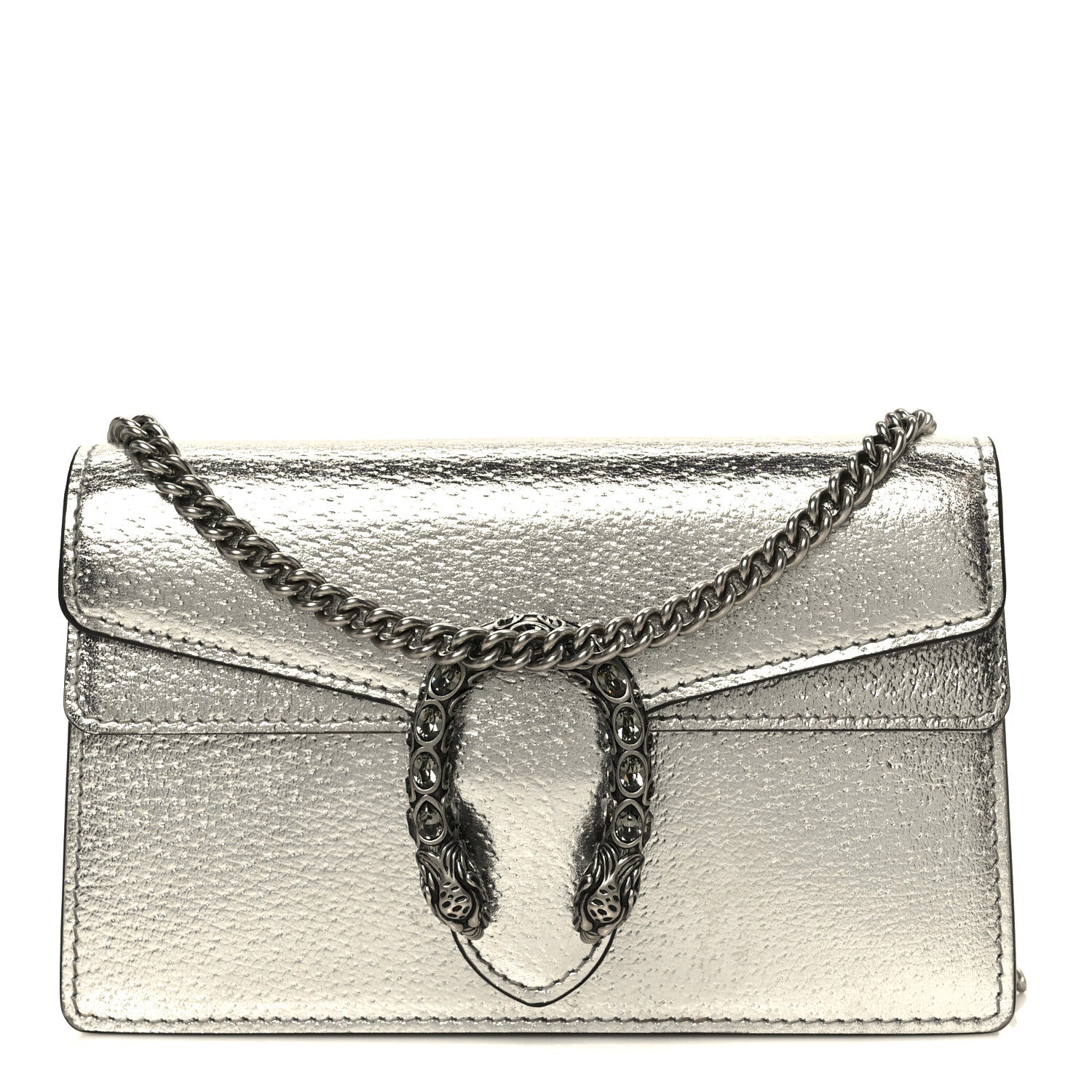 Gucci Metallic Calfskin Super Mini Dionysus Shoulder Bag Silver