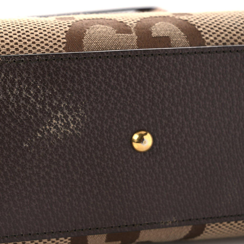 Gucci Monogram Jumbo GG Textured Dollar Calfskin Mini Diana Tote Bag Camel Ebony New Acero