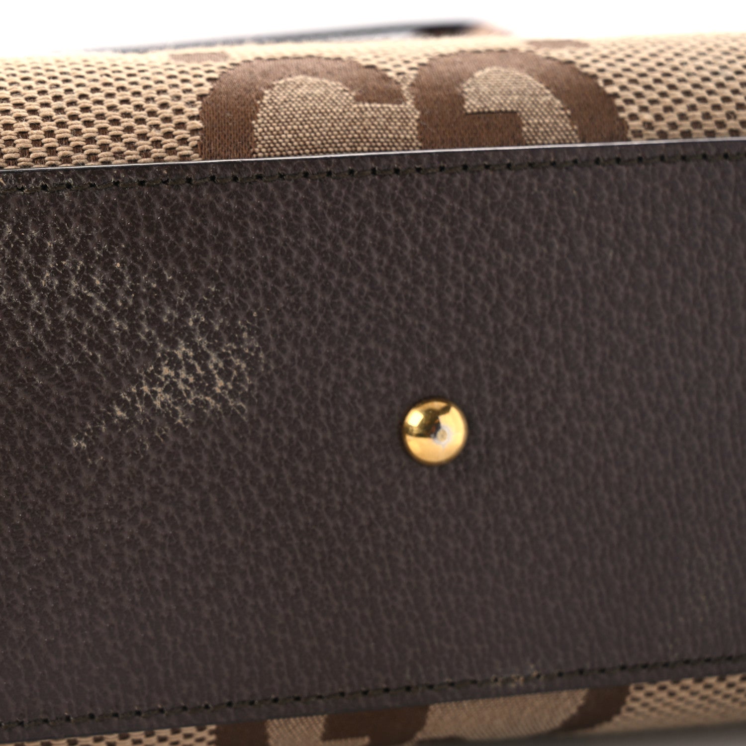 Gucci Monogram Jumbo GG Textured Dollar Calfskin Mini Diana Tote Bag Camel Ebony New Acero