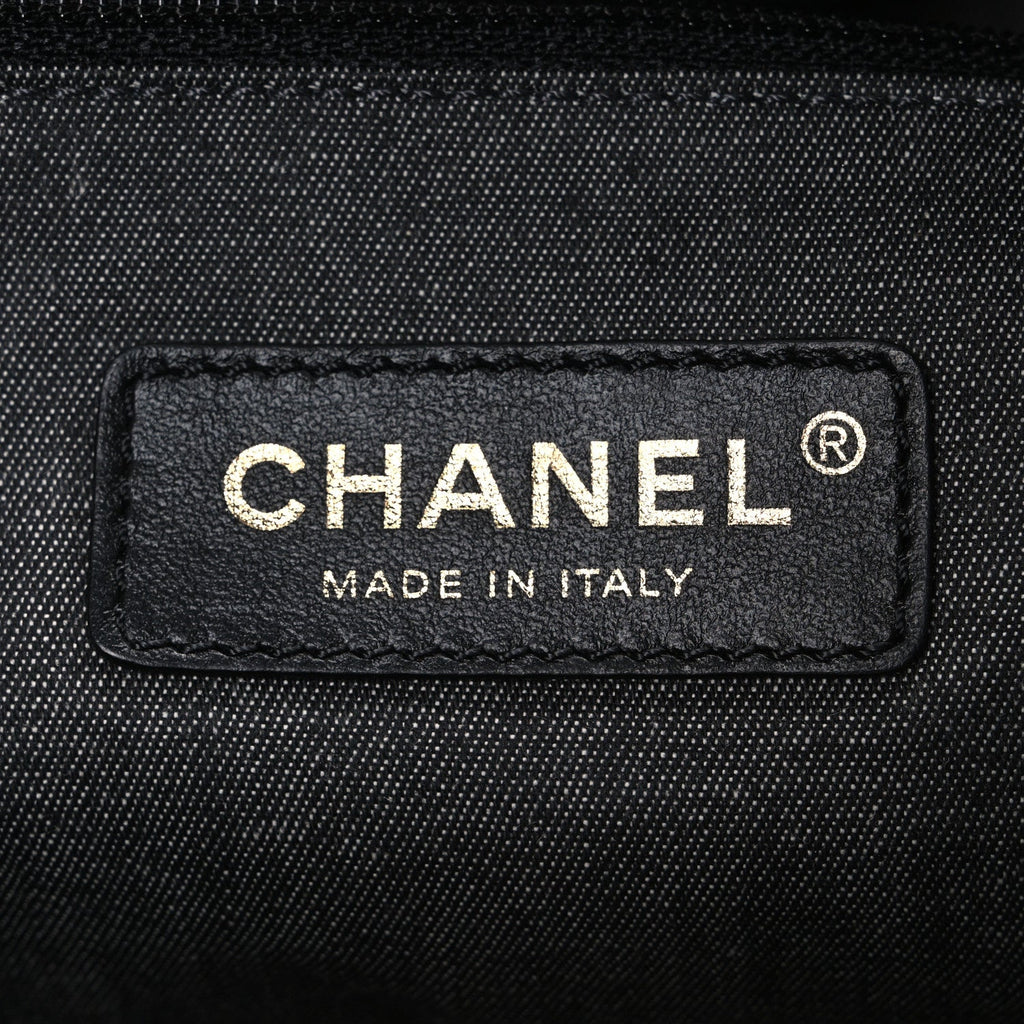 Chanel Straw Raffia Calfskin Chain Small Deauville Tote Black