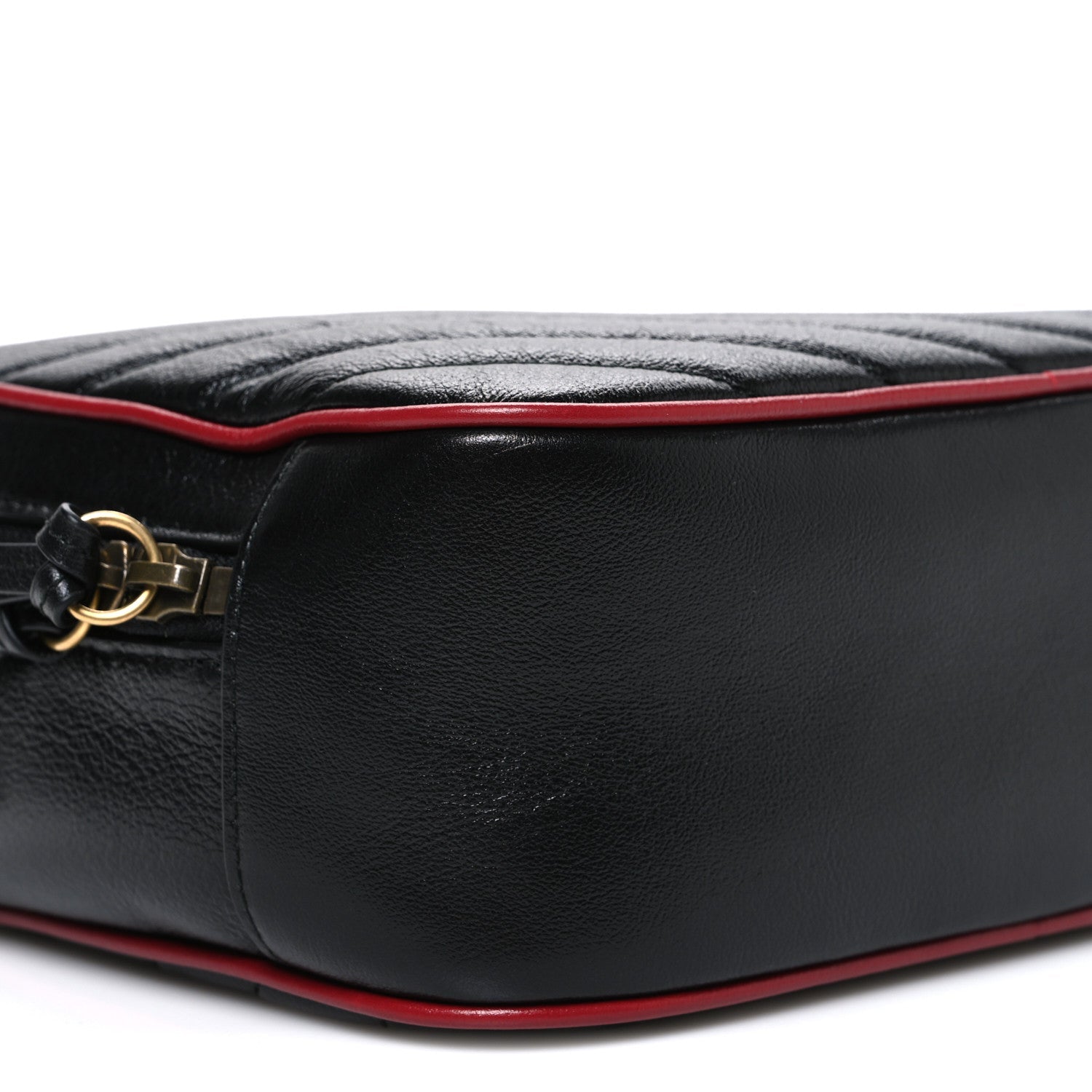 Gucci Vintage Effect Calfskin Matelasse Diagonal Small Torchon GG Marmont Bamboo Top Handle Shoulder Bag Black Romantic Cherry