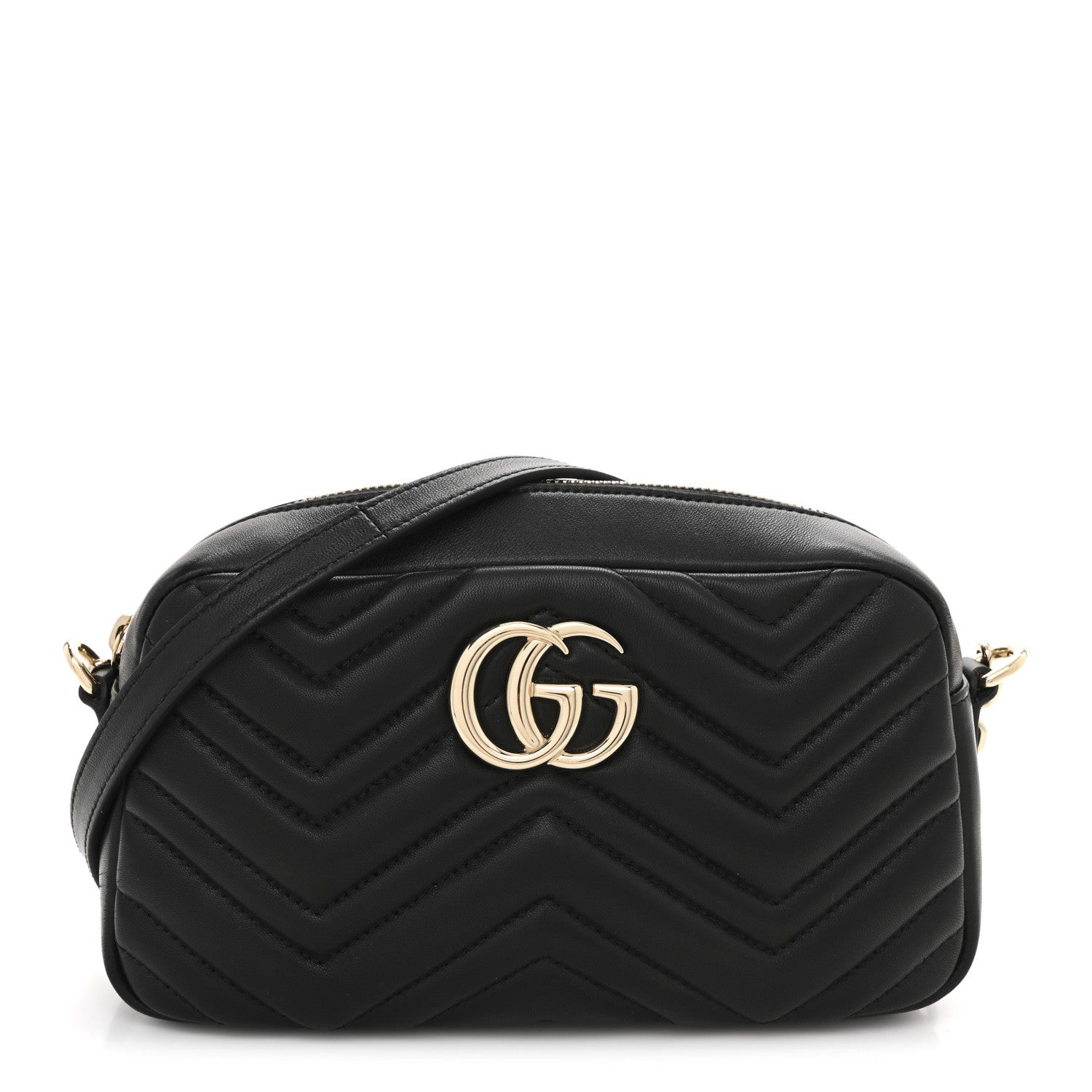 Gucci Calfskin Matelasse Small GG Marmont Camera Bag Black