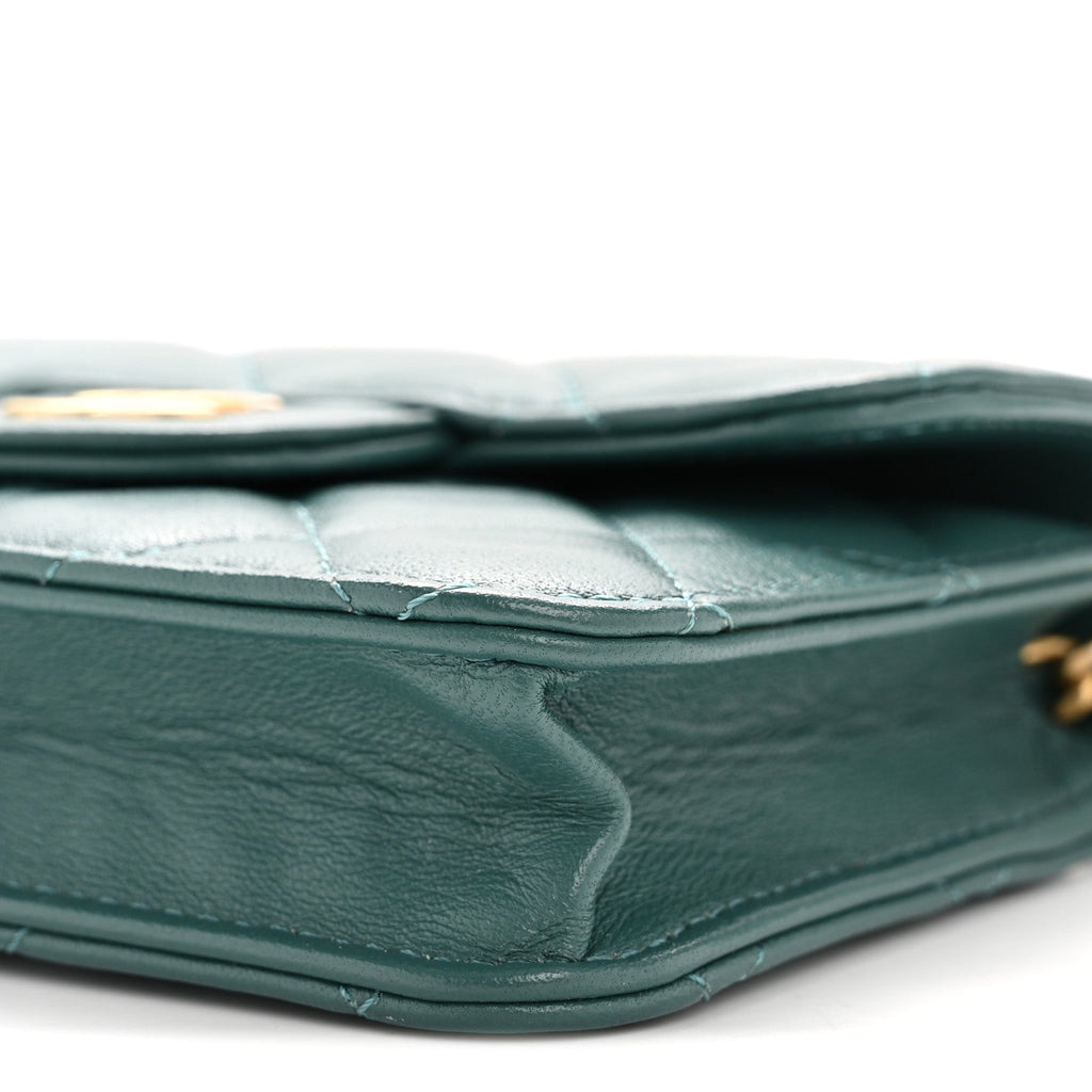 Chanel Lambskin Quilted Top Handle Flap Coin Purse With Chain Green