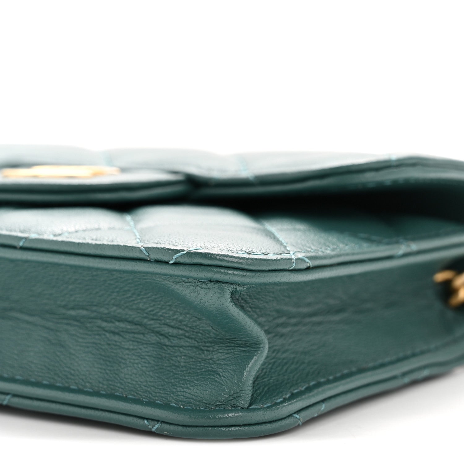 Chanel Lambskin Quilted Top Handle Flap Coin Purse With Chain Green
