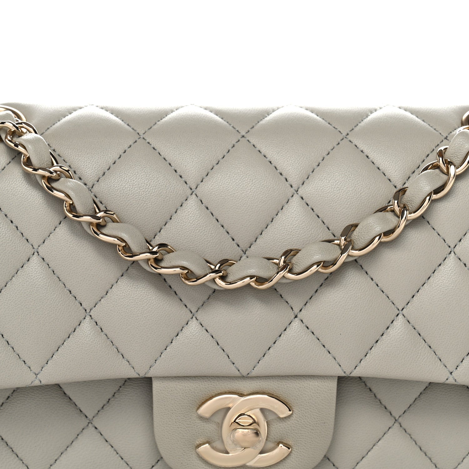 Chanel Lambskin Quilted Small Double Flap Grey