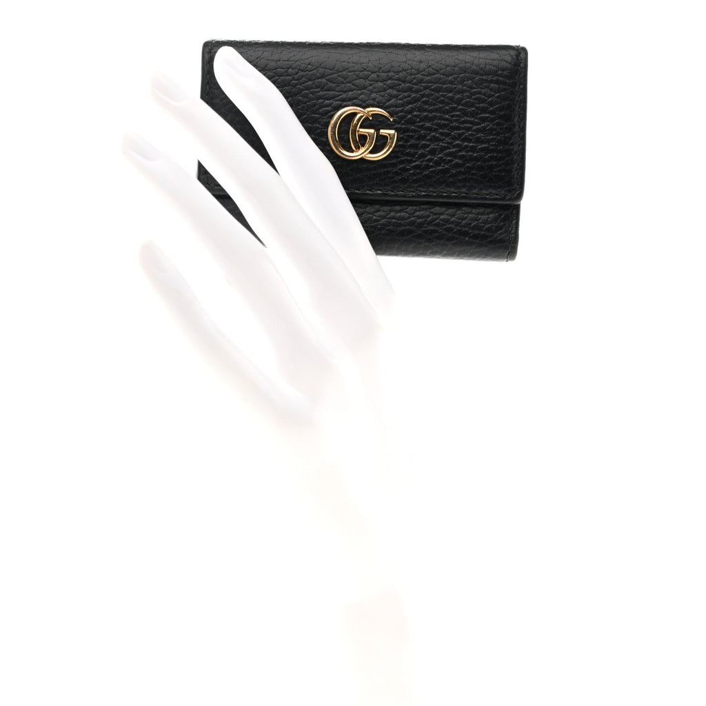 Gucci Pebbled Calfskin GG Marmont 6 Key Holder Black