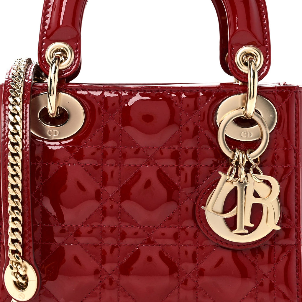 Christian Dior Patent Cannage Mini Lady Dior Red