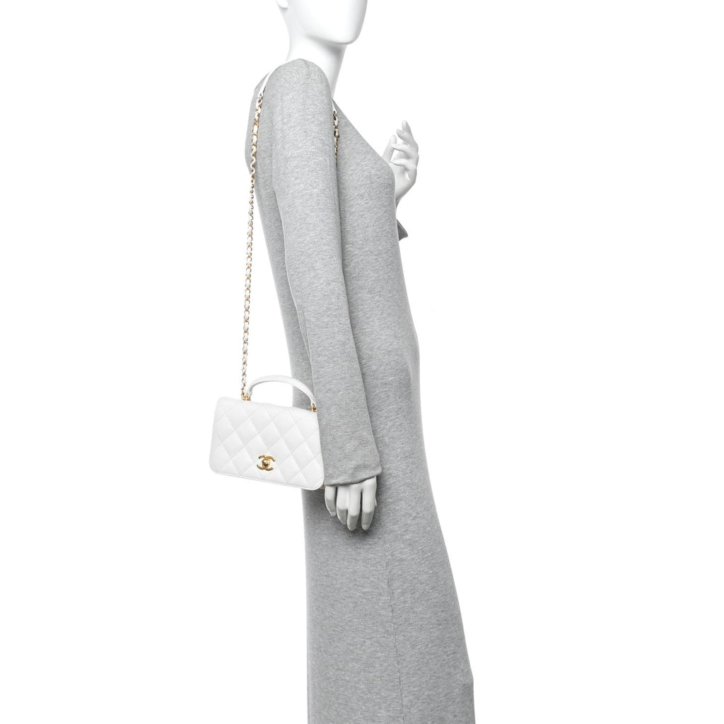 Chanel Caviar Quilted Mini Top Handle Flap White