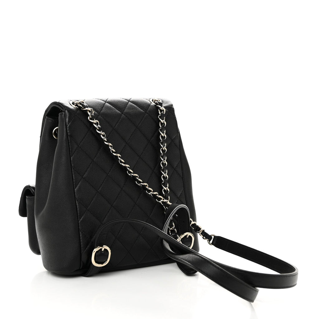 Chanel Calfskin Quilted Medium Duma Pockets Drawstring Backpack Black