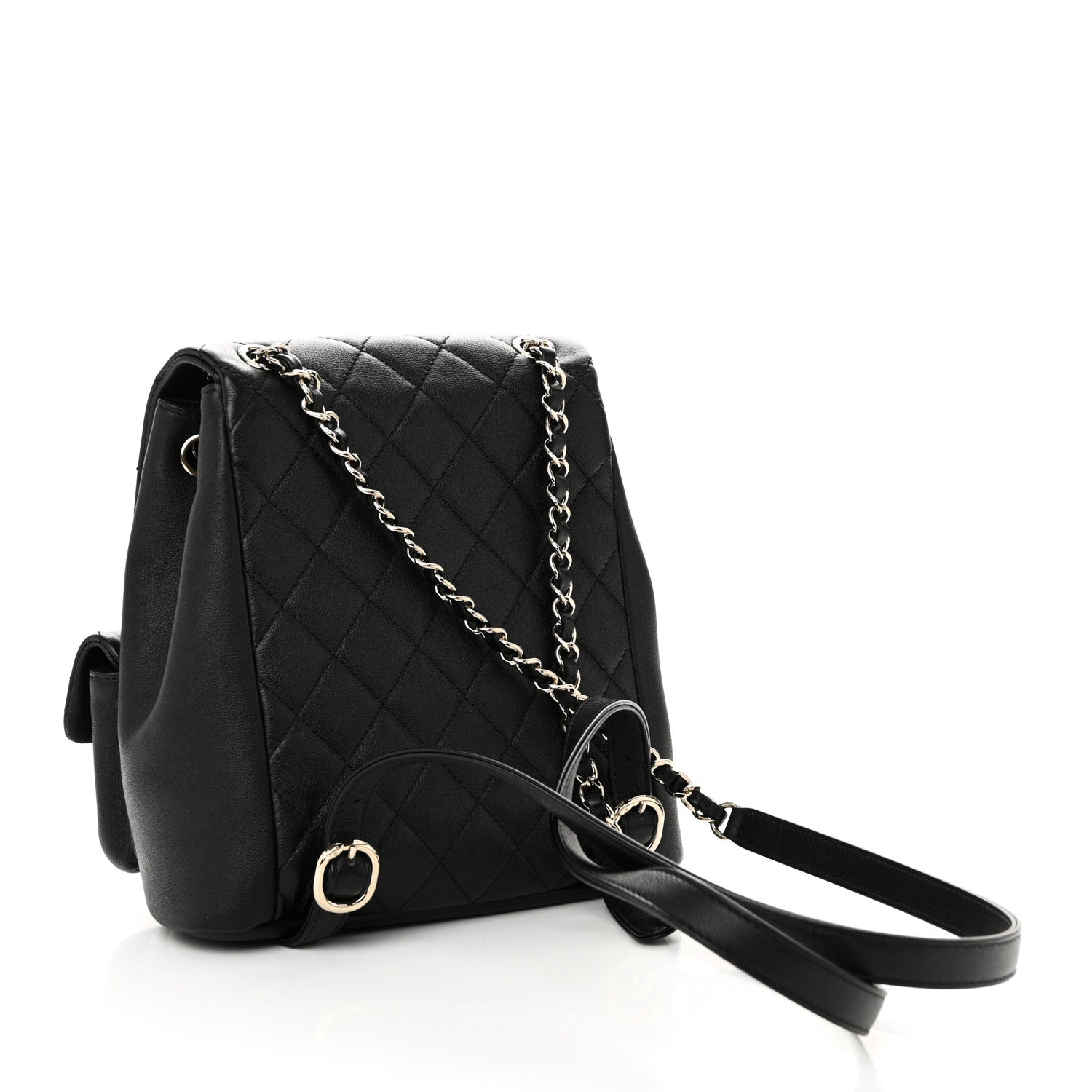 Chanel Calfskin Quilted Medium Duma Pockets Drawstring Backpack Black